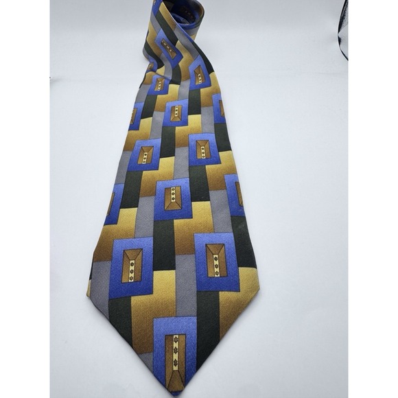 Christopher Reeve Other - Christopher Reeve Collection Geometric 100% Silk Tie Navy Blue & Gold‎